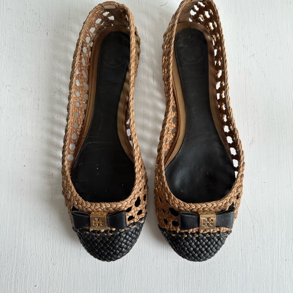 Tory Burch Carlyle Woven Leather Ballerina Flat - Picture 3 of 7
